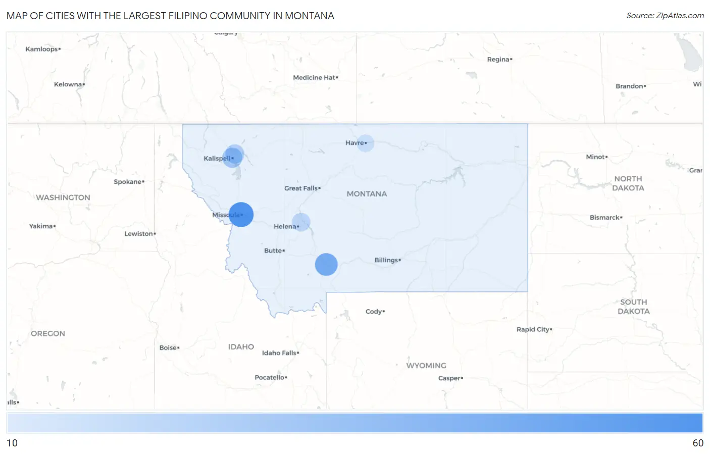 Cities with the Largest Filipino Community in Montana Map