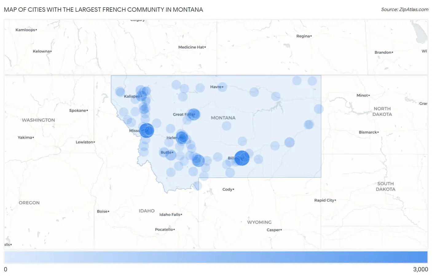 Cities with the Largest French Community in Montana Map