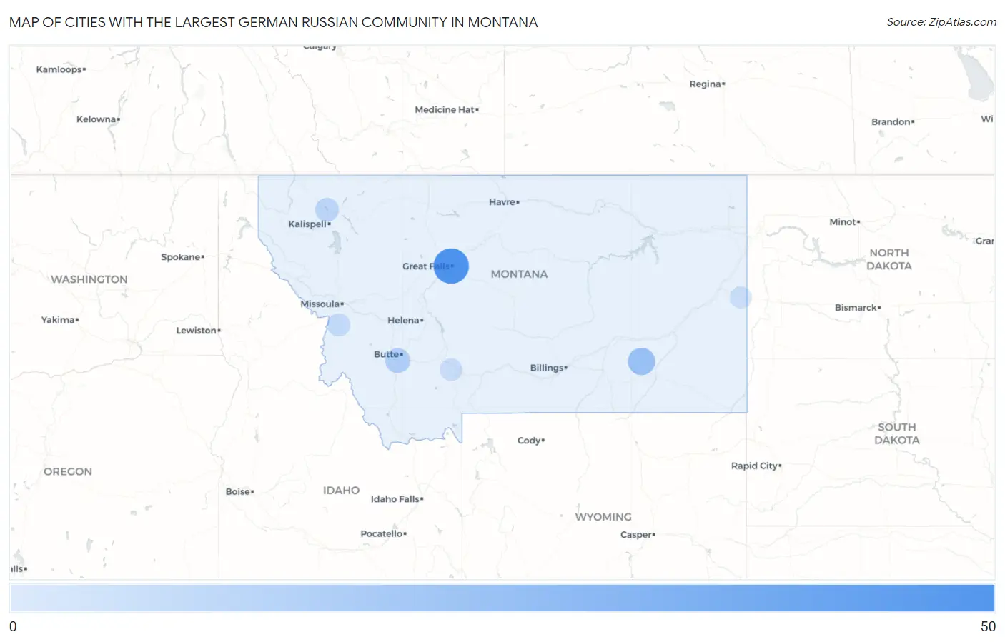 Cities with the Largest German Russian Community in Montana Map