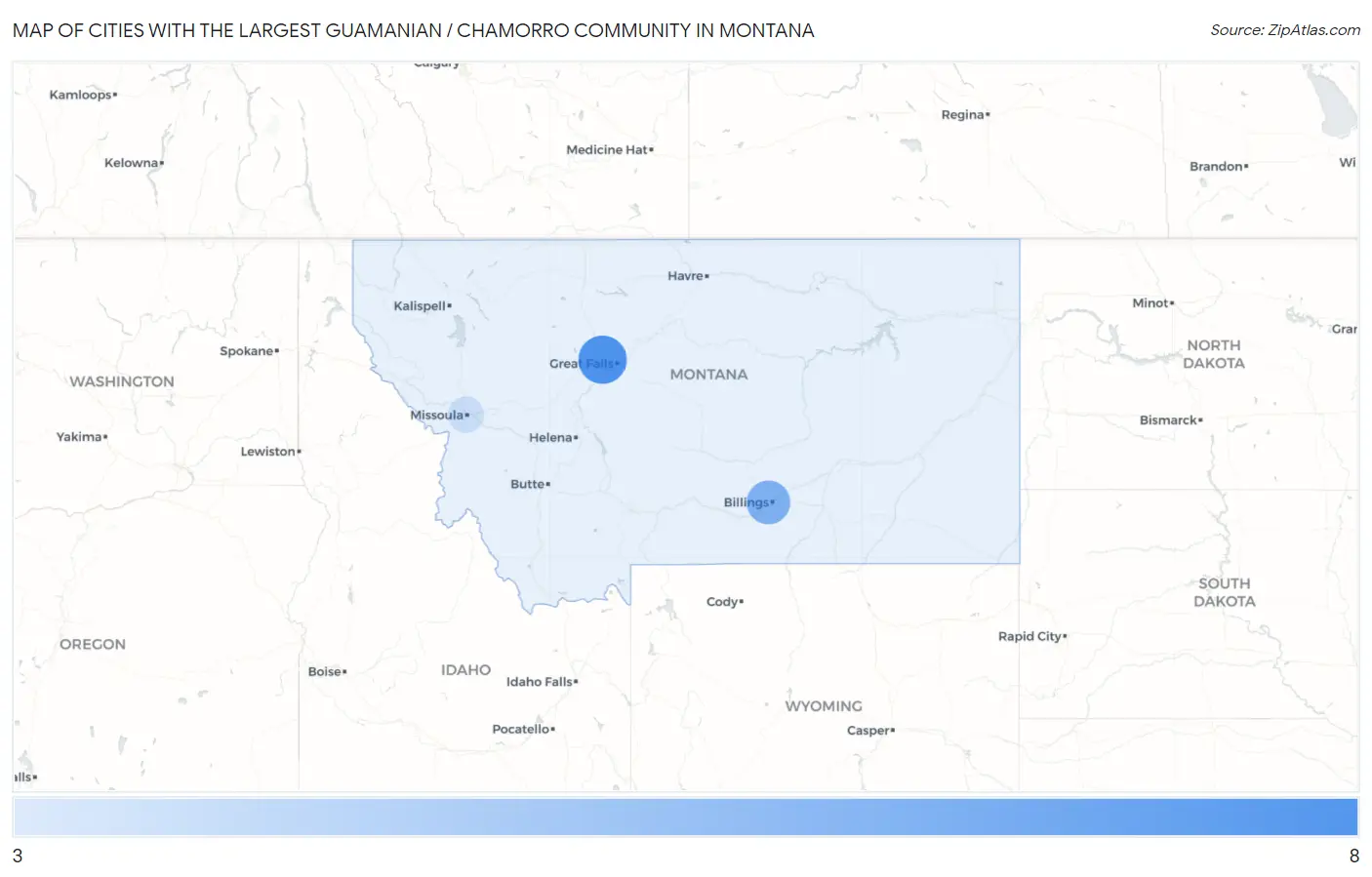 Cities with the Largest Guamanian / Chamorro Community in Montana Map