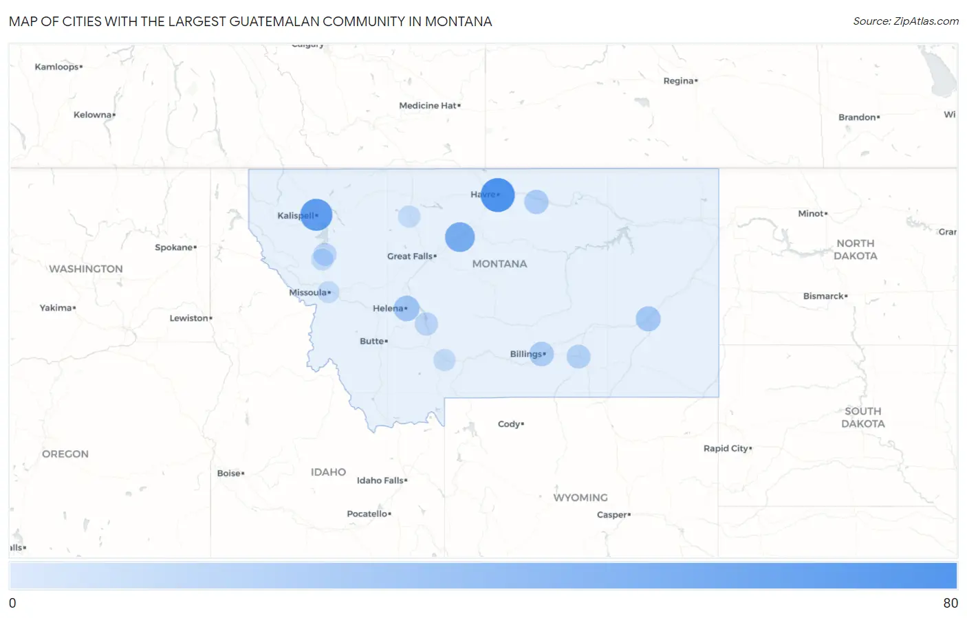 Cities with the Largest Guatemalan Community in Montana Map