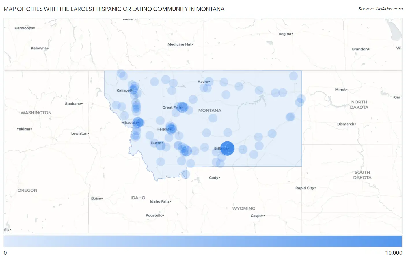 Cities with the Largest Hispanic or Latino Community in Montana Map
