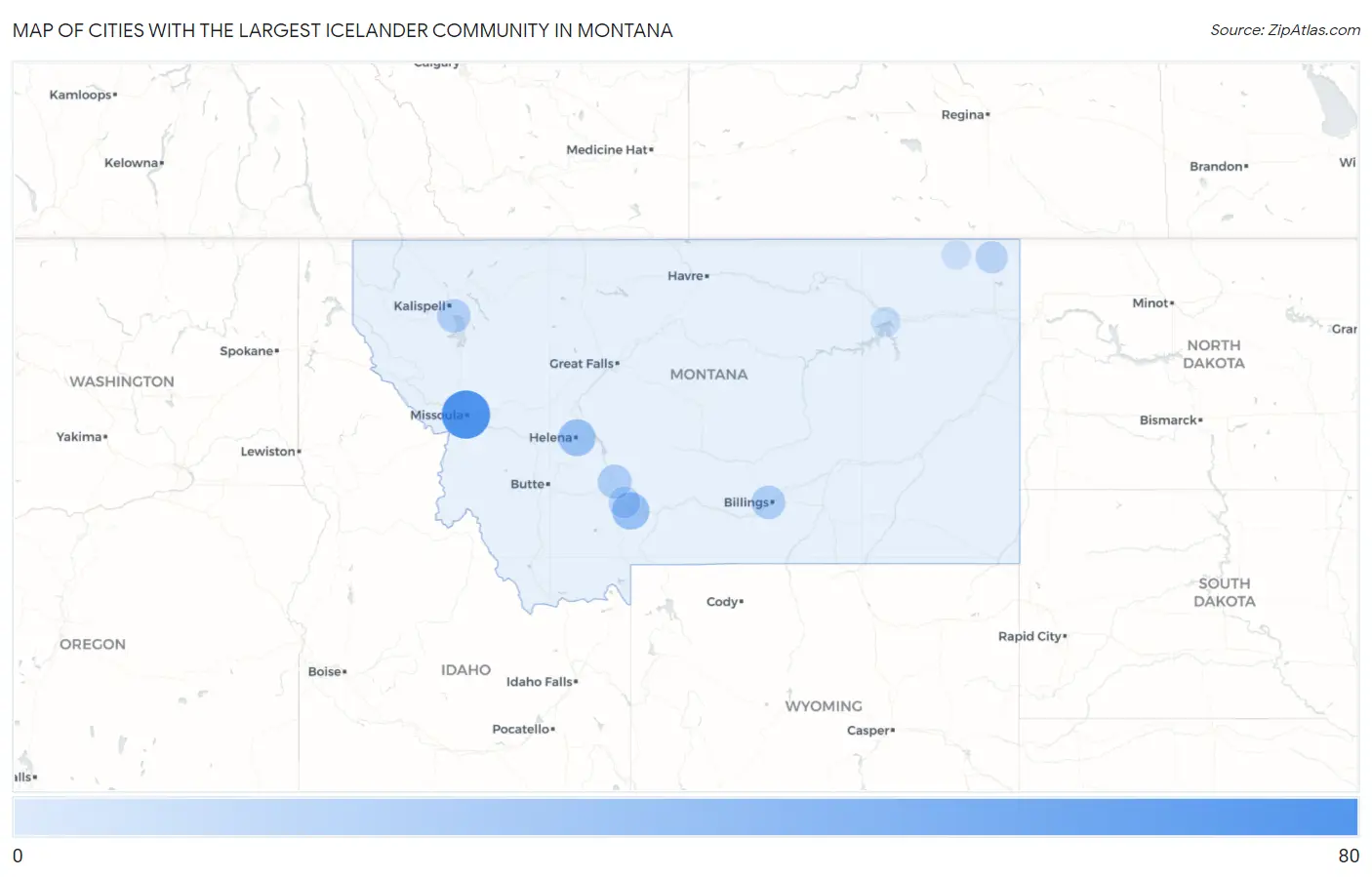 Cities with the Largest Icelander Community in Montana Map