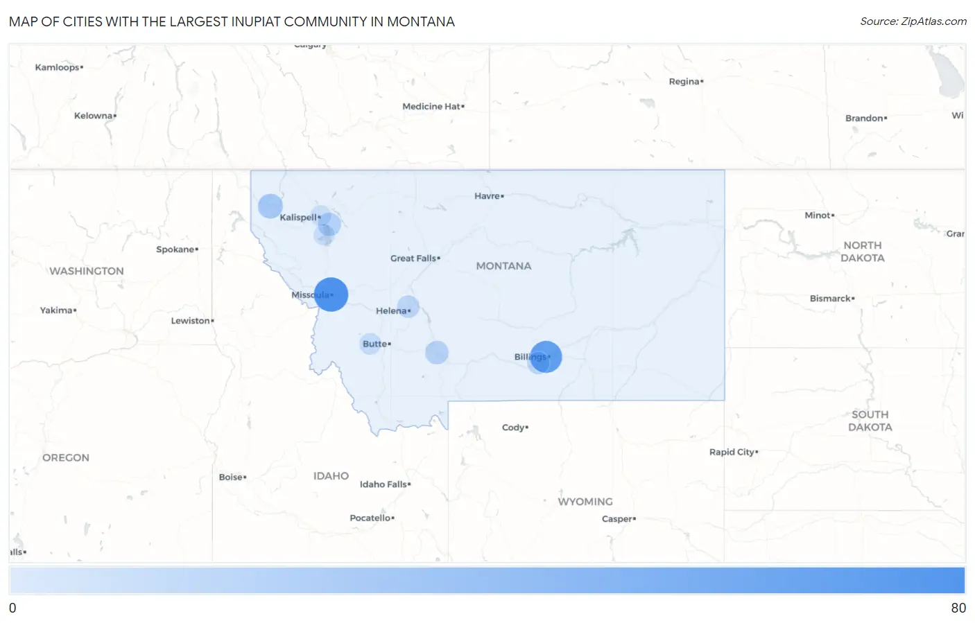 Cities with the Largest Inupiat Community in Montana Map