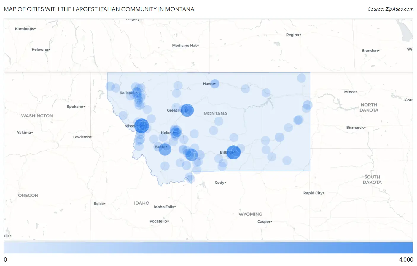 Cities with the Largest Italian Community in Montana Map