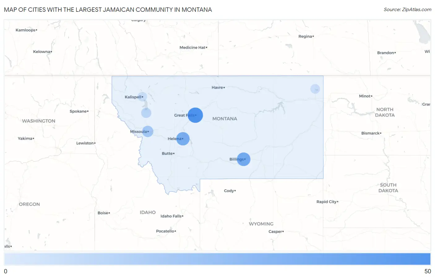 Cities with the Largest Jamaican Community in Montana Map
