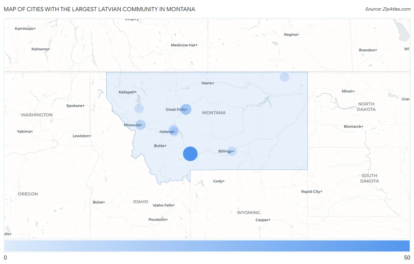 Cities with the Largest Latvian Community in Montana Map