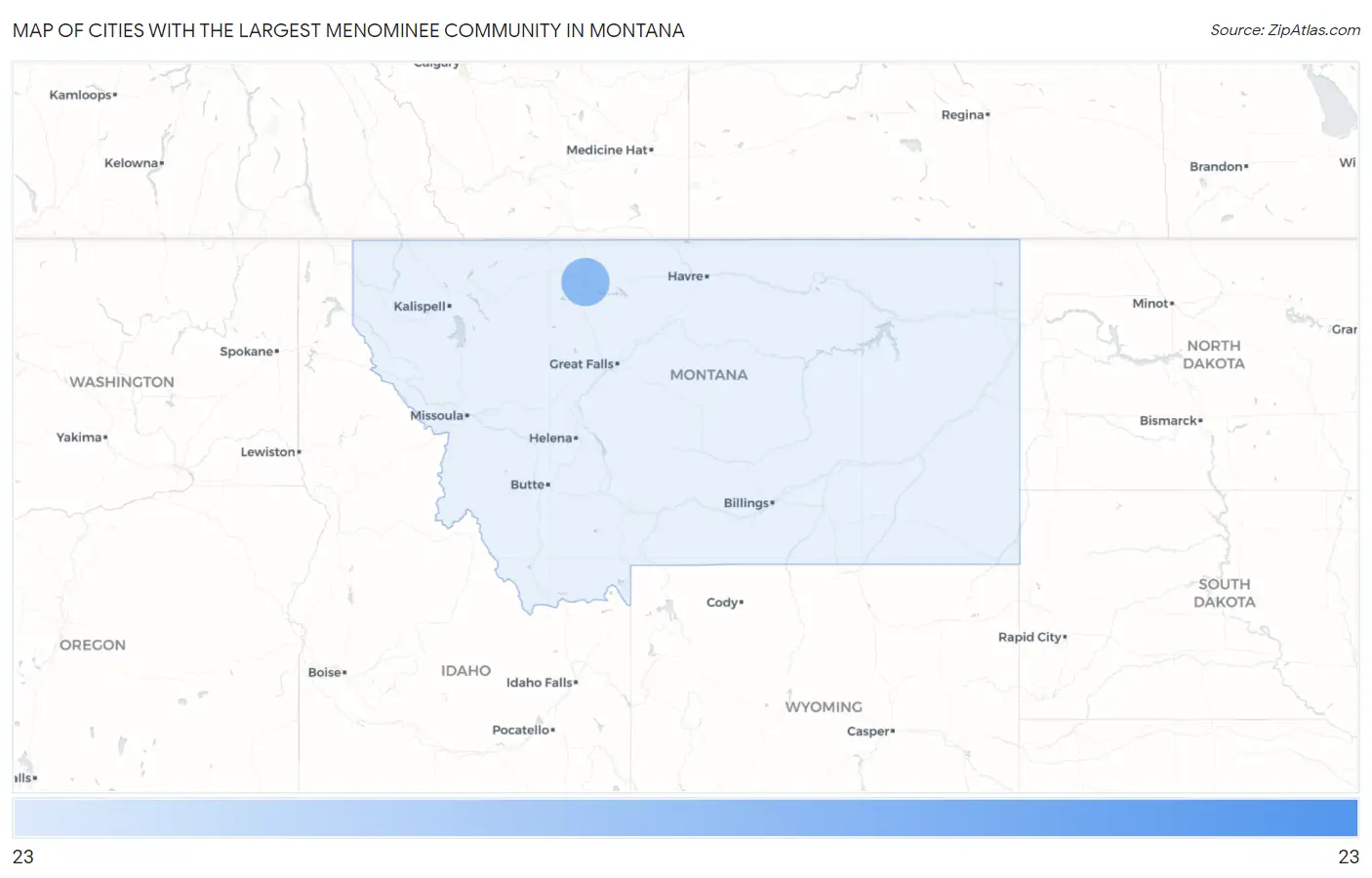 Cities with the Largest Menominee Community in Montana Map