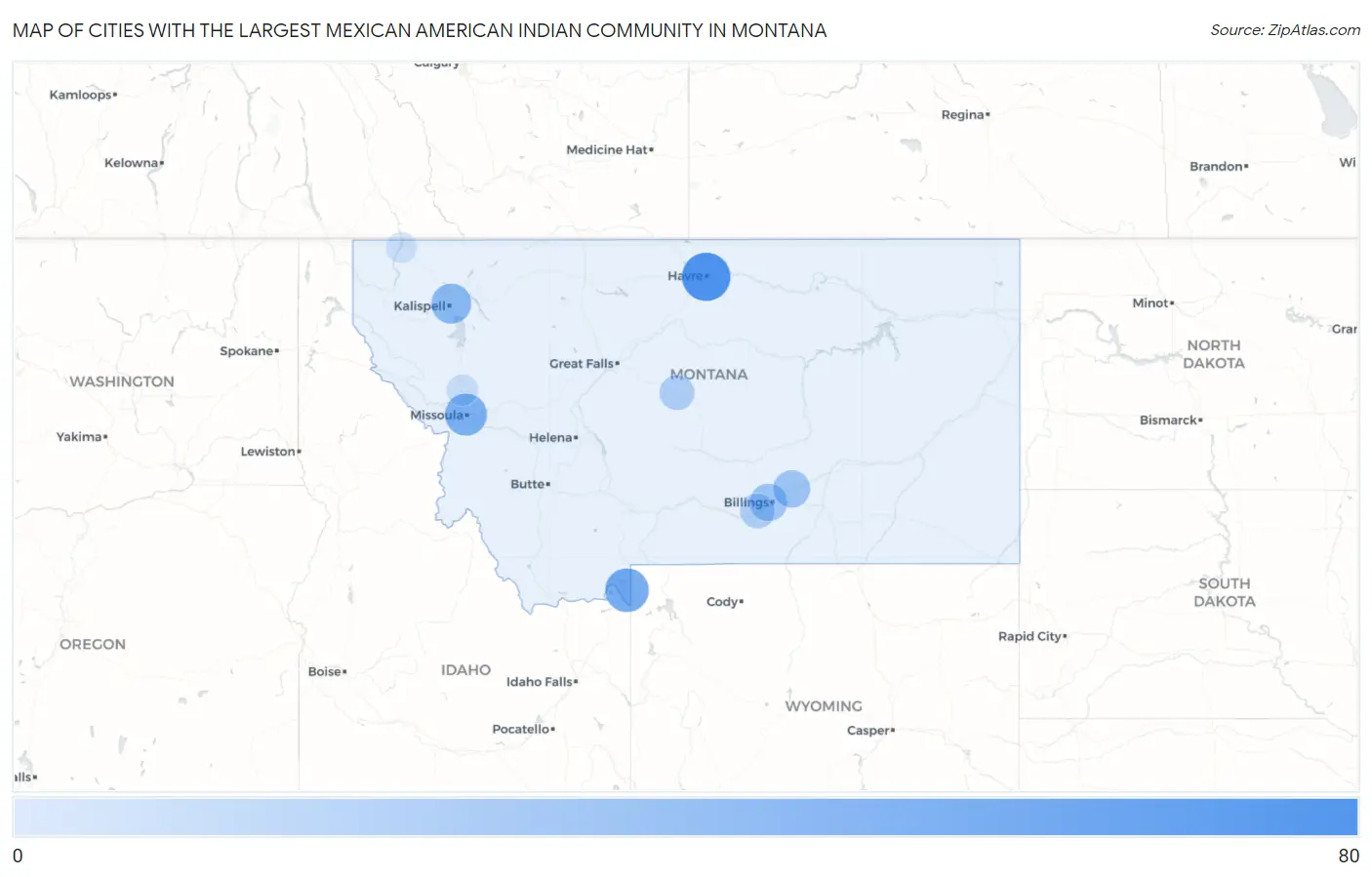 Cities with the Largest Mexican American Indian Community in Montana Map