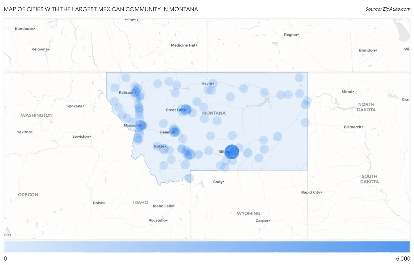 Cities with the Largest Mexican Community in Montana Map