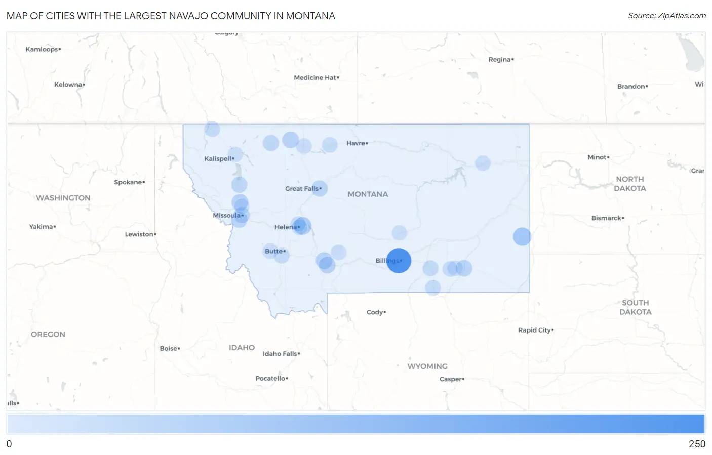 Cities with the Largest Navajo Community in Montana Map
