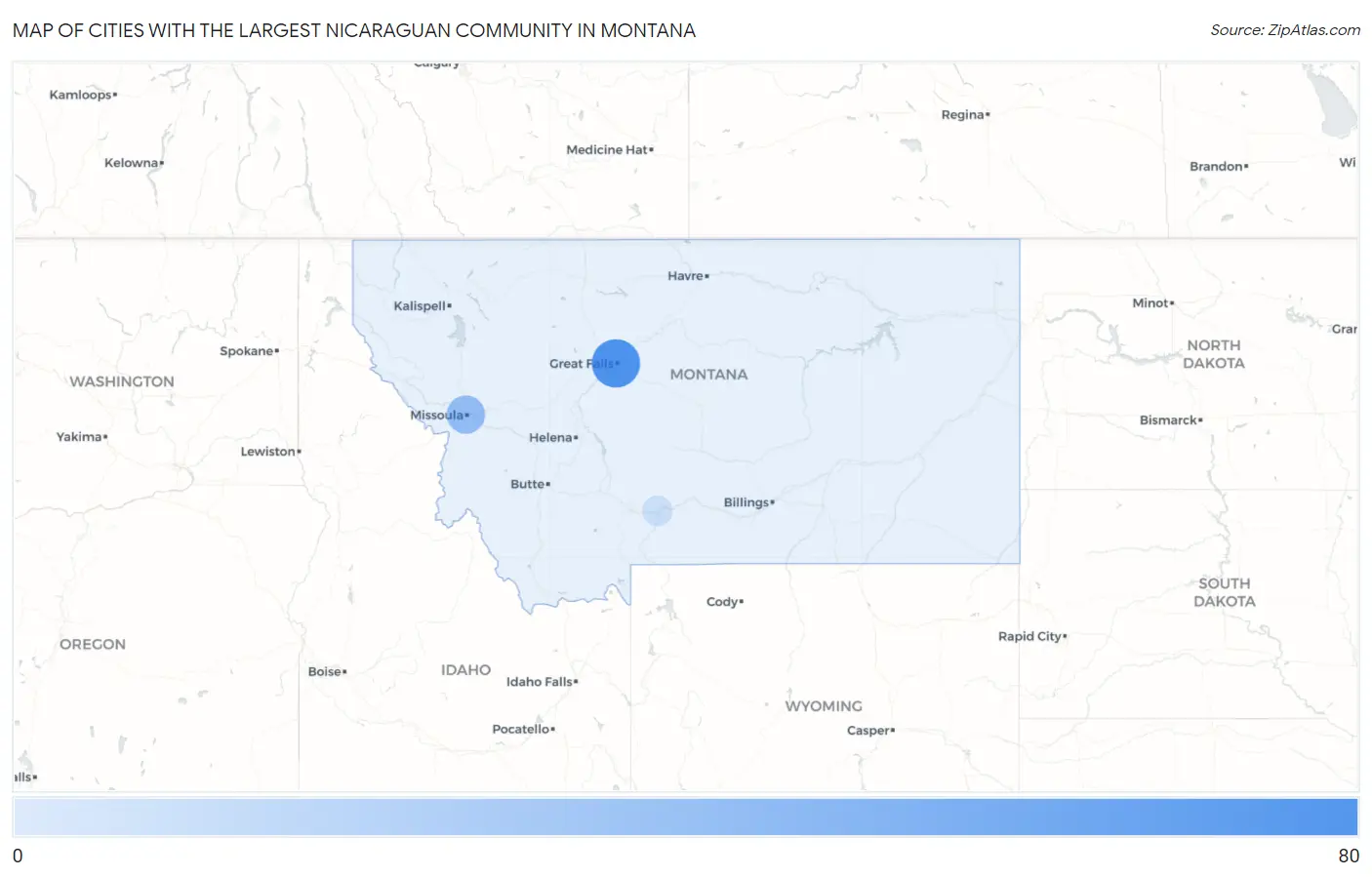Cities with the Largest Nicaraguan Community in Montana Map