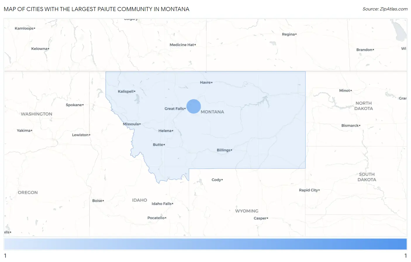 Cities with the Largest Paiute Community in Montana Map