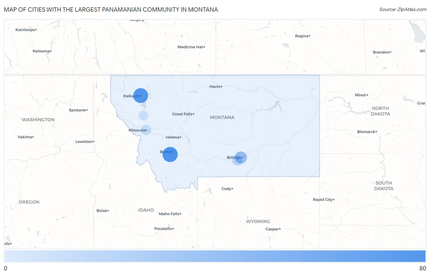 Cities with the Largest Panamanian Community in Montana Map