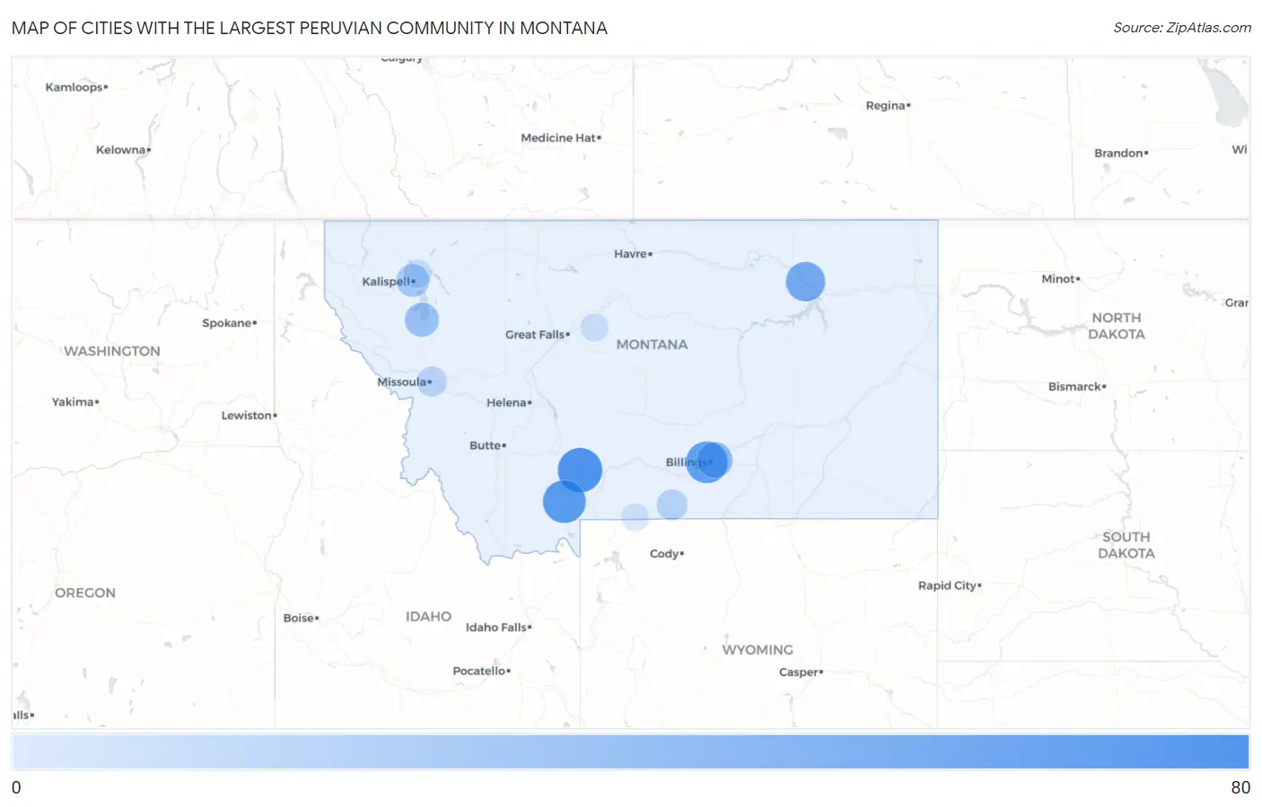 Cities with the Largest Peruvian Community in Montana Map