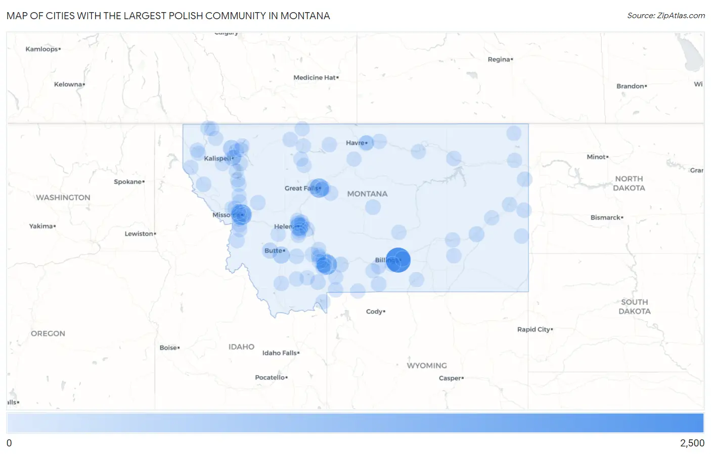 Cities with the Largest Polish Community in Montana Map