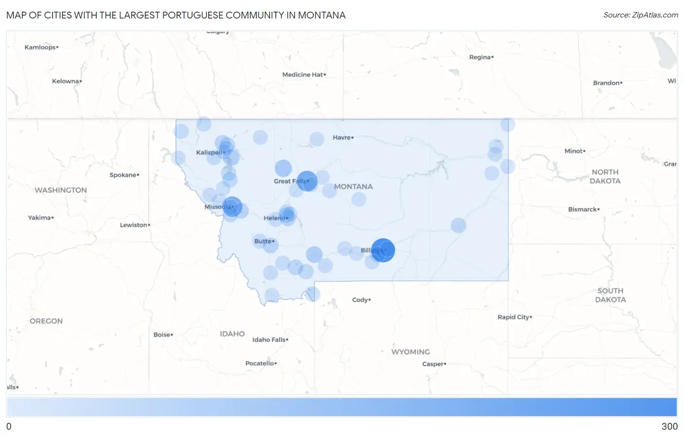 Cities with the Largest Portuguese Community in Montana Map