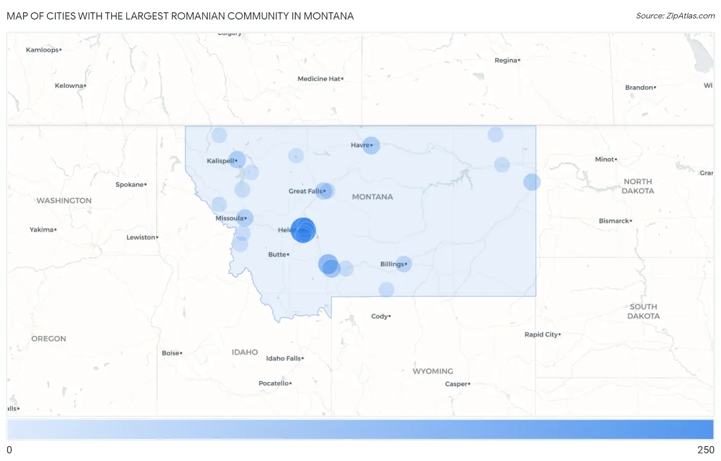 Cities with the Largest Romanian Community in Montana Map