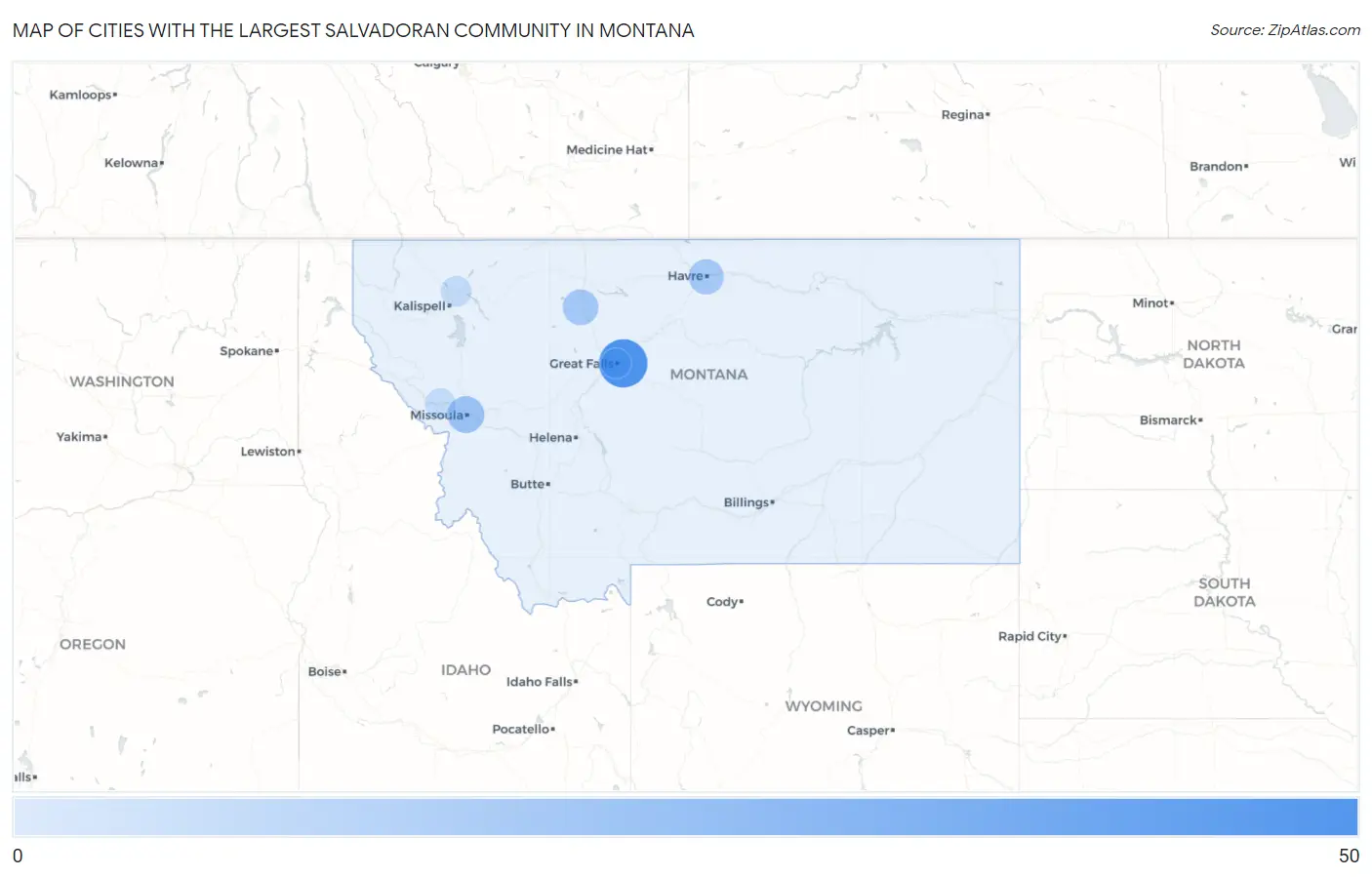 Cities with the Largest Salvadoran Community in Montana Map