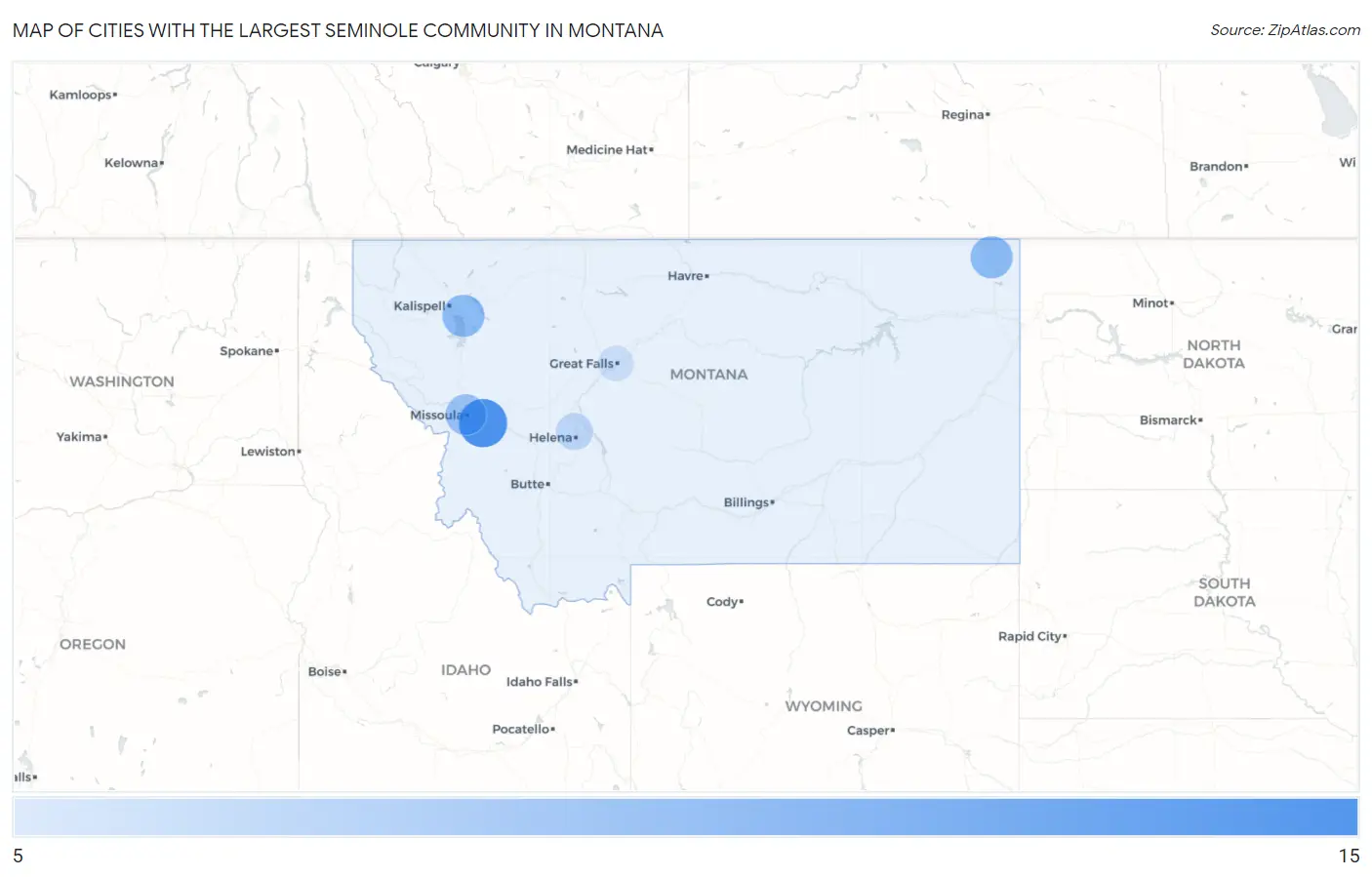 Cities with the Largest Seminole Community in Montana Map