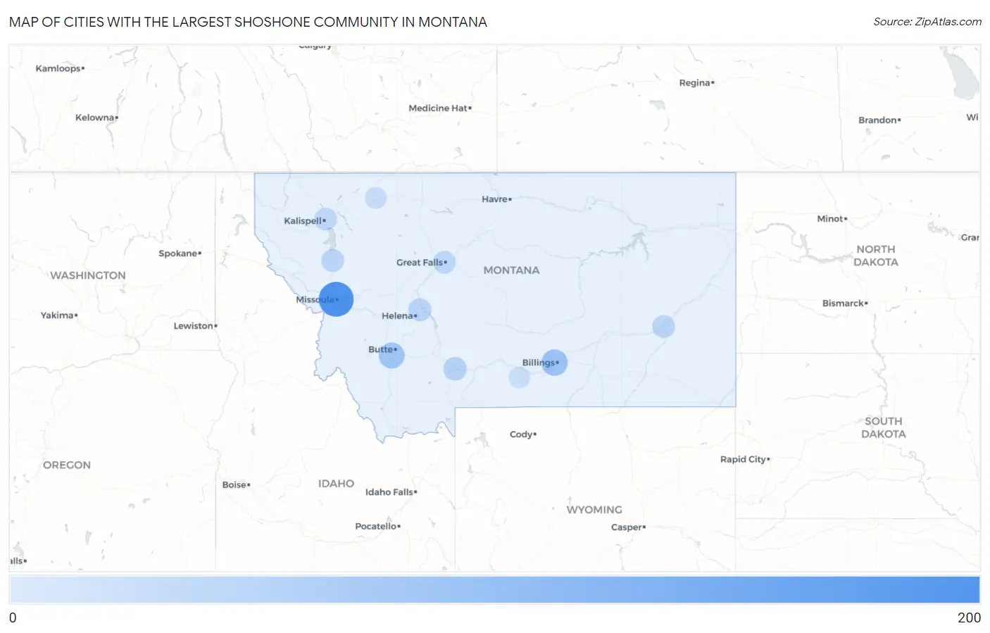 Cities with the Largest Shoshone Community in Montana Map