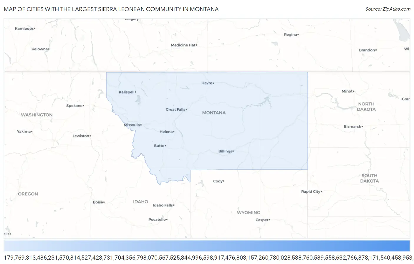 Cities with the Largest Sierra Leonean Community in Montana Map