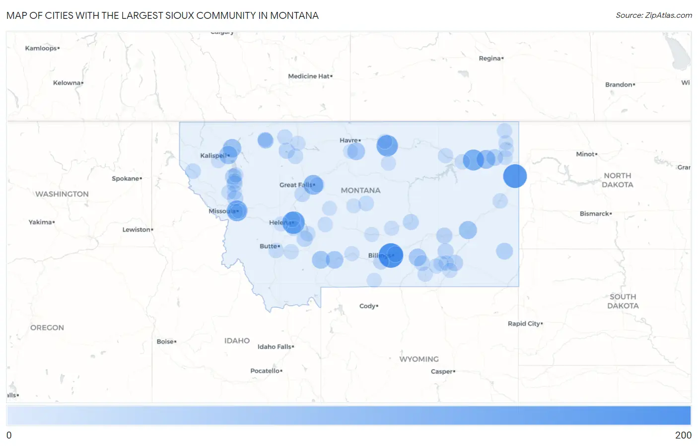 Cities with the Largest Sioux Community in Montana Map