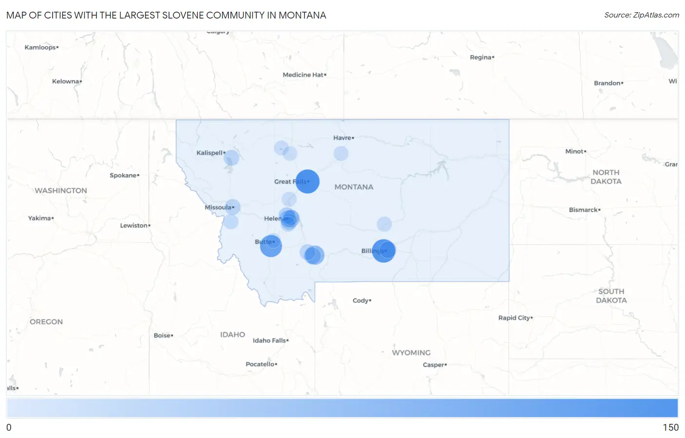 Cities with the Largest Slovene Community in Montana Map