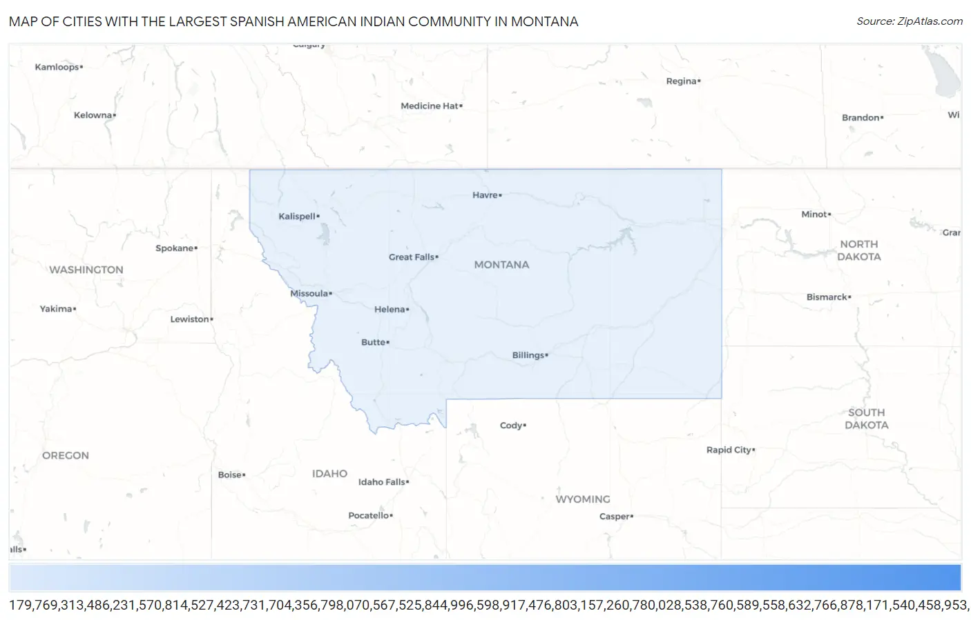 Cities with the Largest Spanish American Indian Community in Montana Map