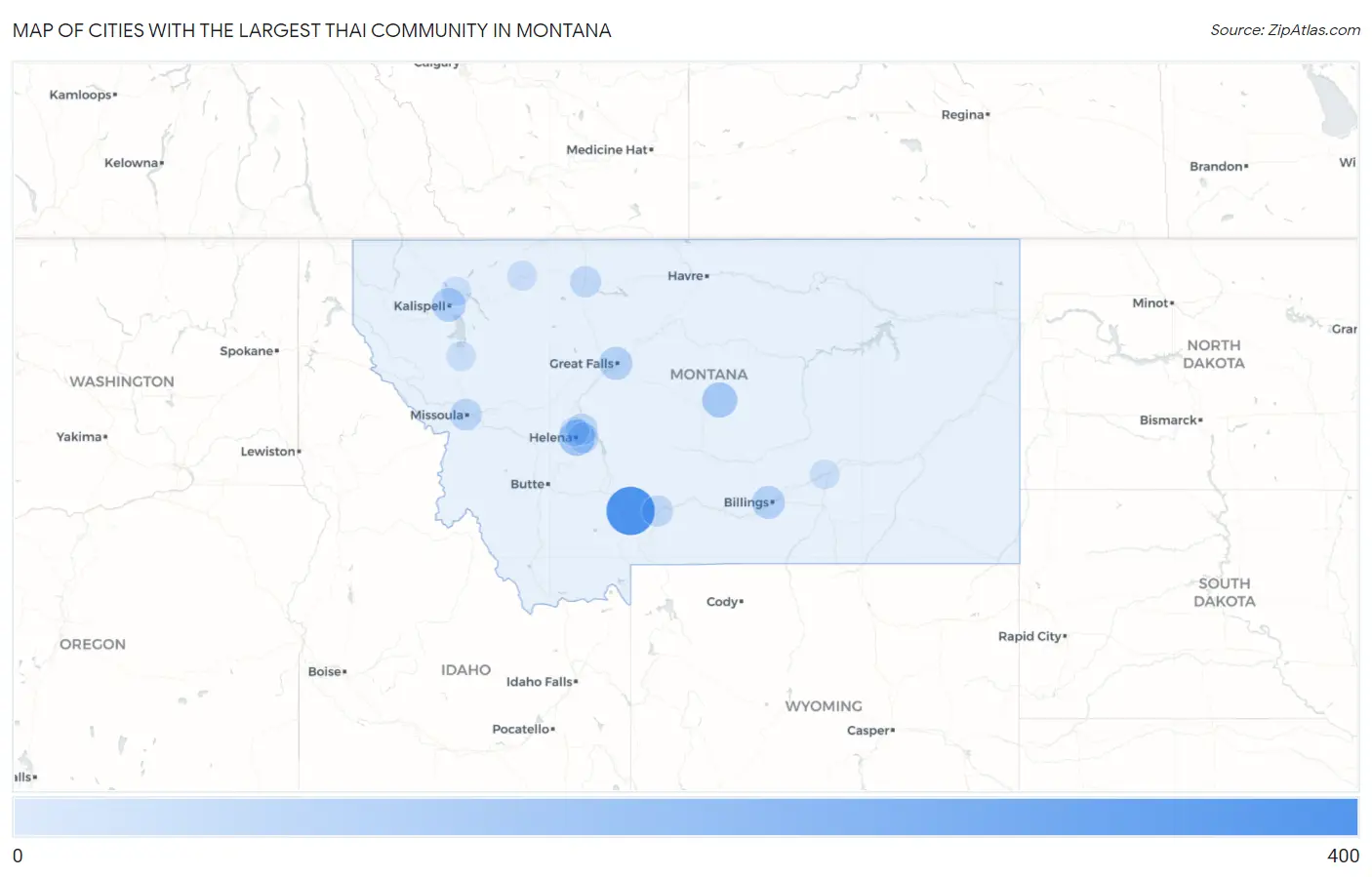 Cities with the Largest Thai Community in Montana Map