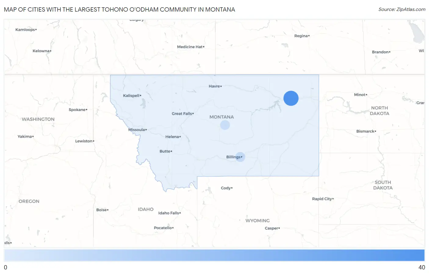 Cities with the Largest Tohono O'Odham Community in Montana Map