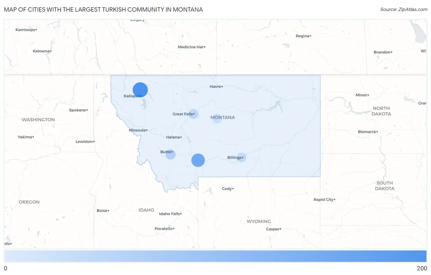 Cities with the Largest Turkish Community in Montana Map