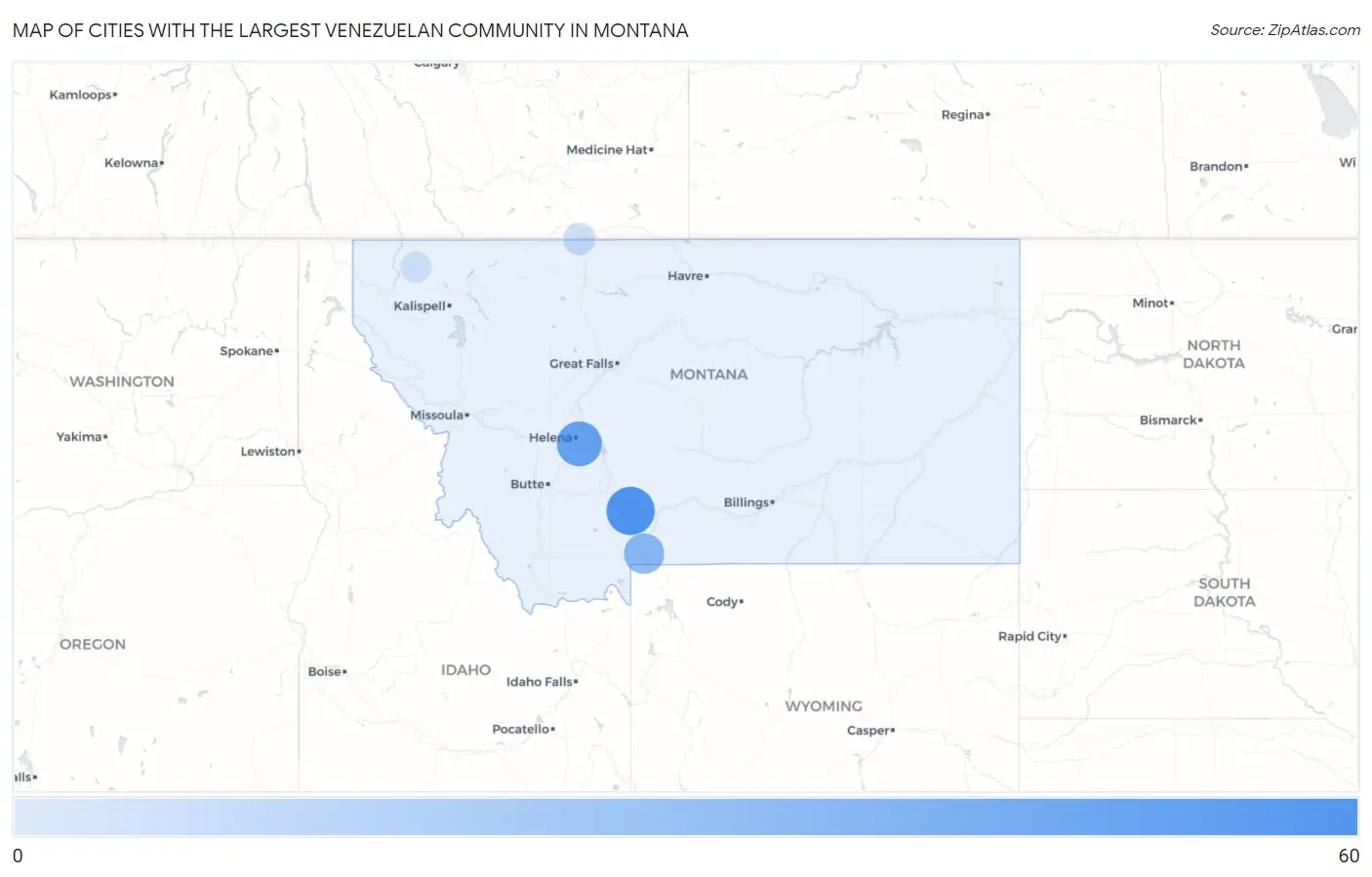 Cities with the Largest Venezuelan Community in Montana Map