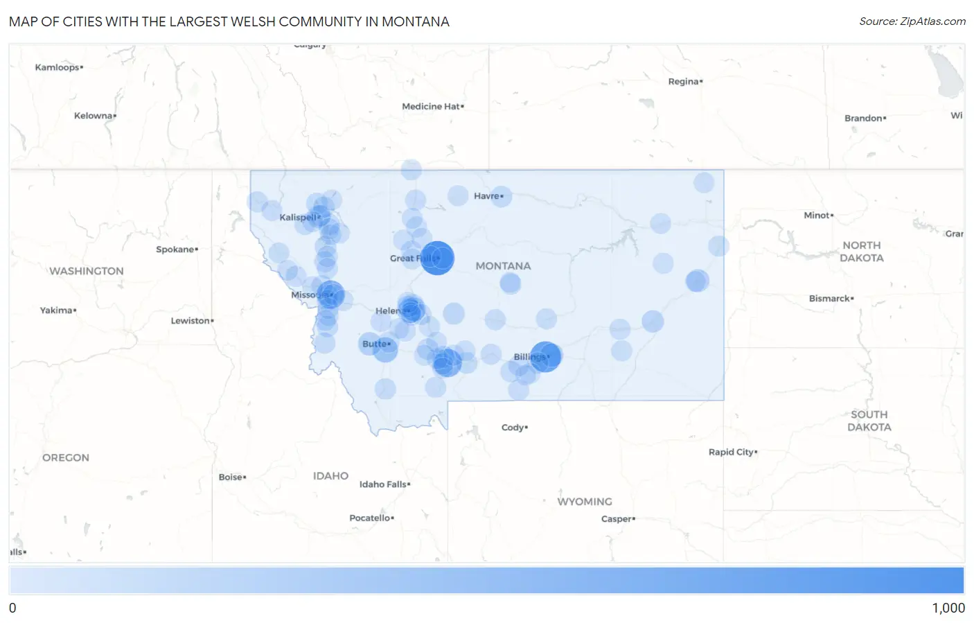 Cities with the Largest Welsh Community in Montana Map