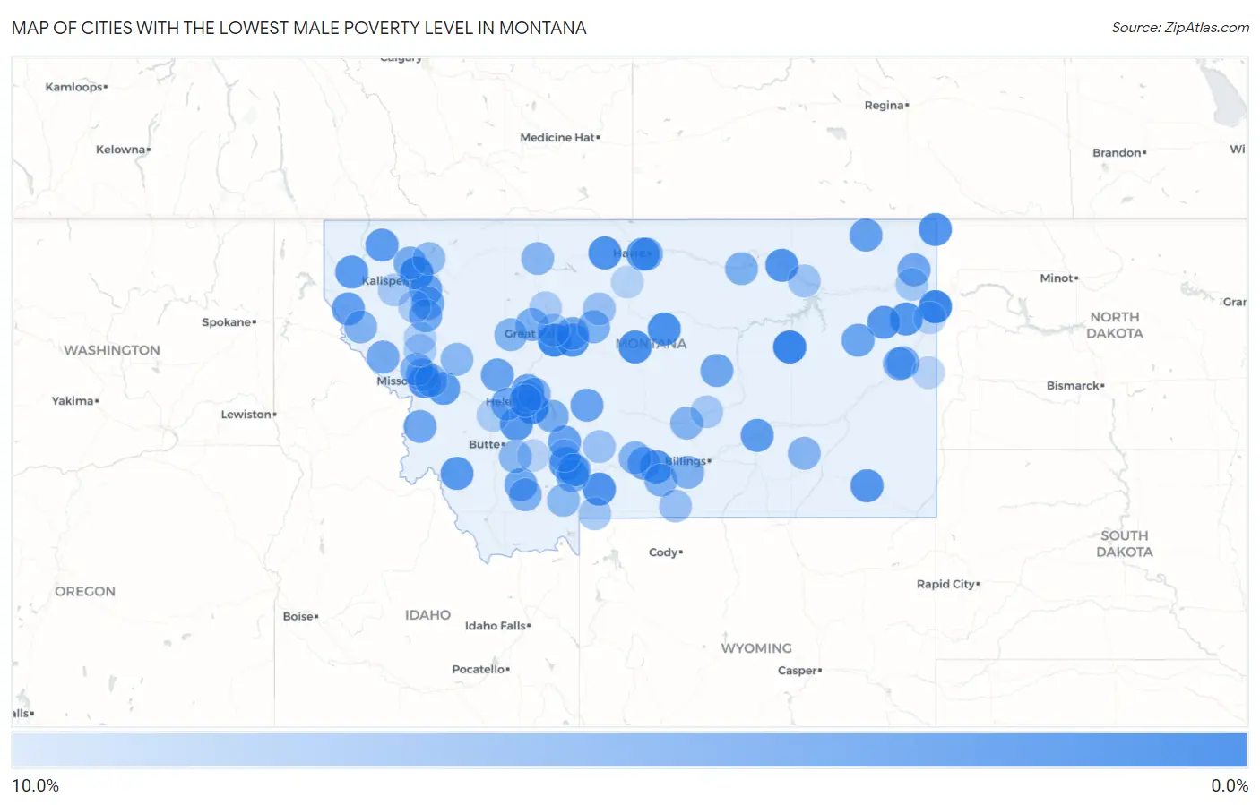 Cities with the Lowest Male Poverty Level in Montana Map
