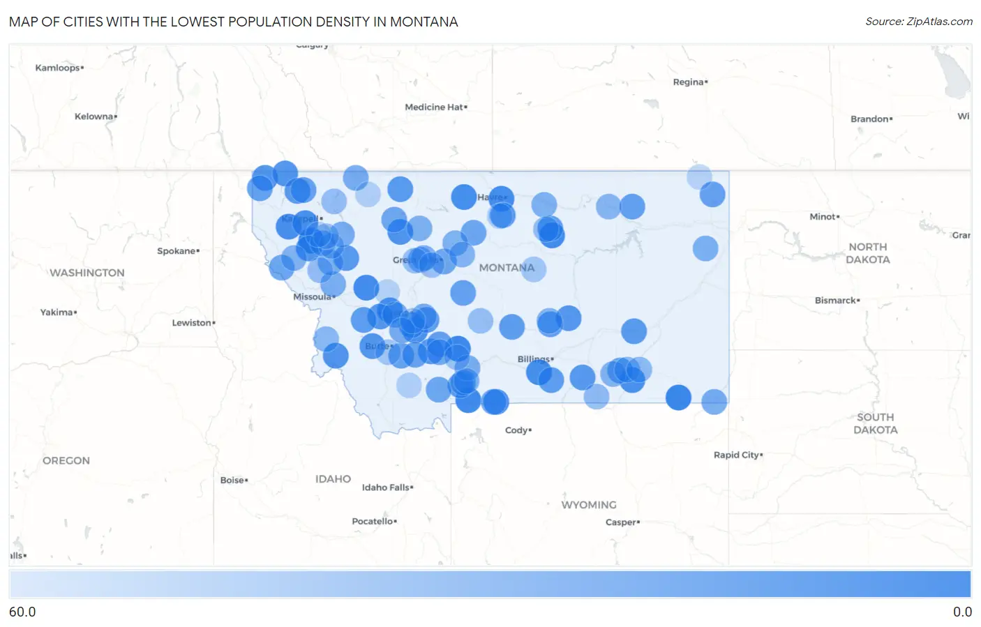 Cities with the Lowest Population Density in Montana Map