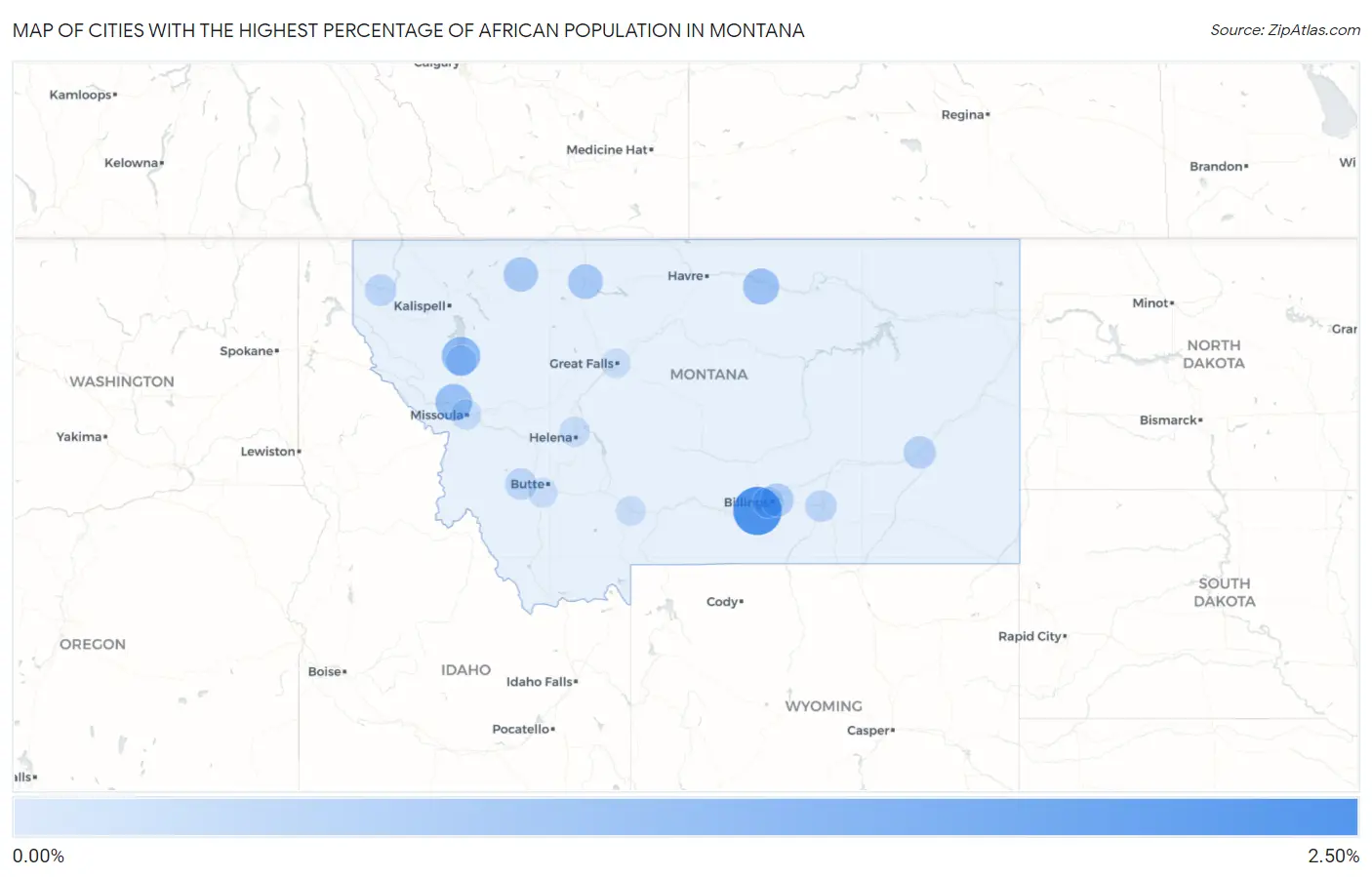 Cities with the Highest Percentage of African Population in Montana Map