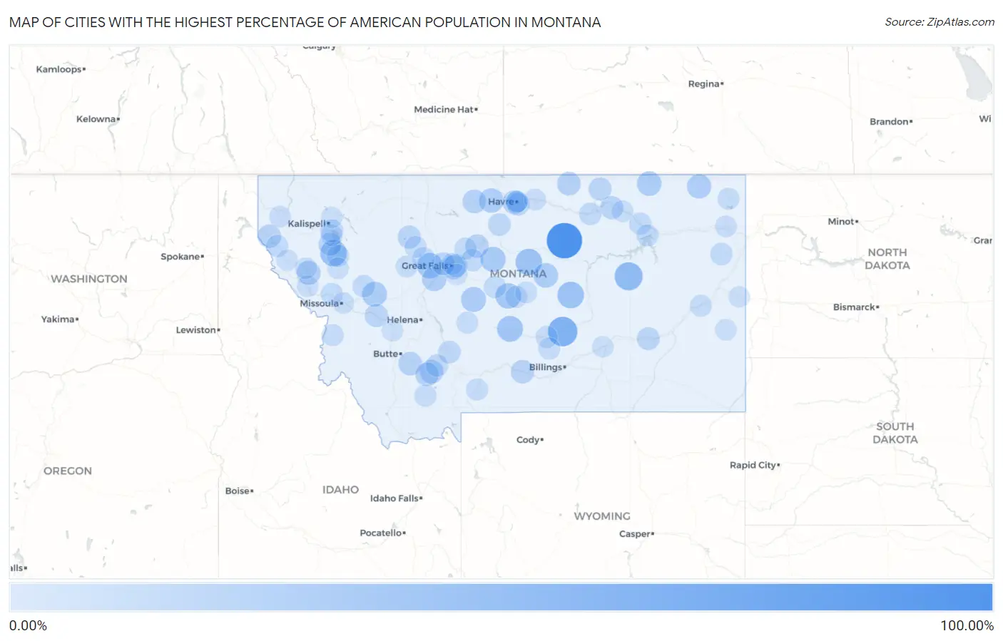 Cities with the Highest Percentage of American Population in Montana Map