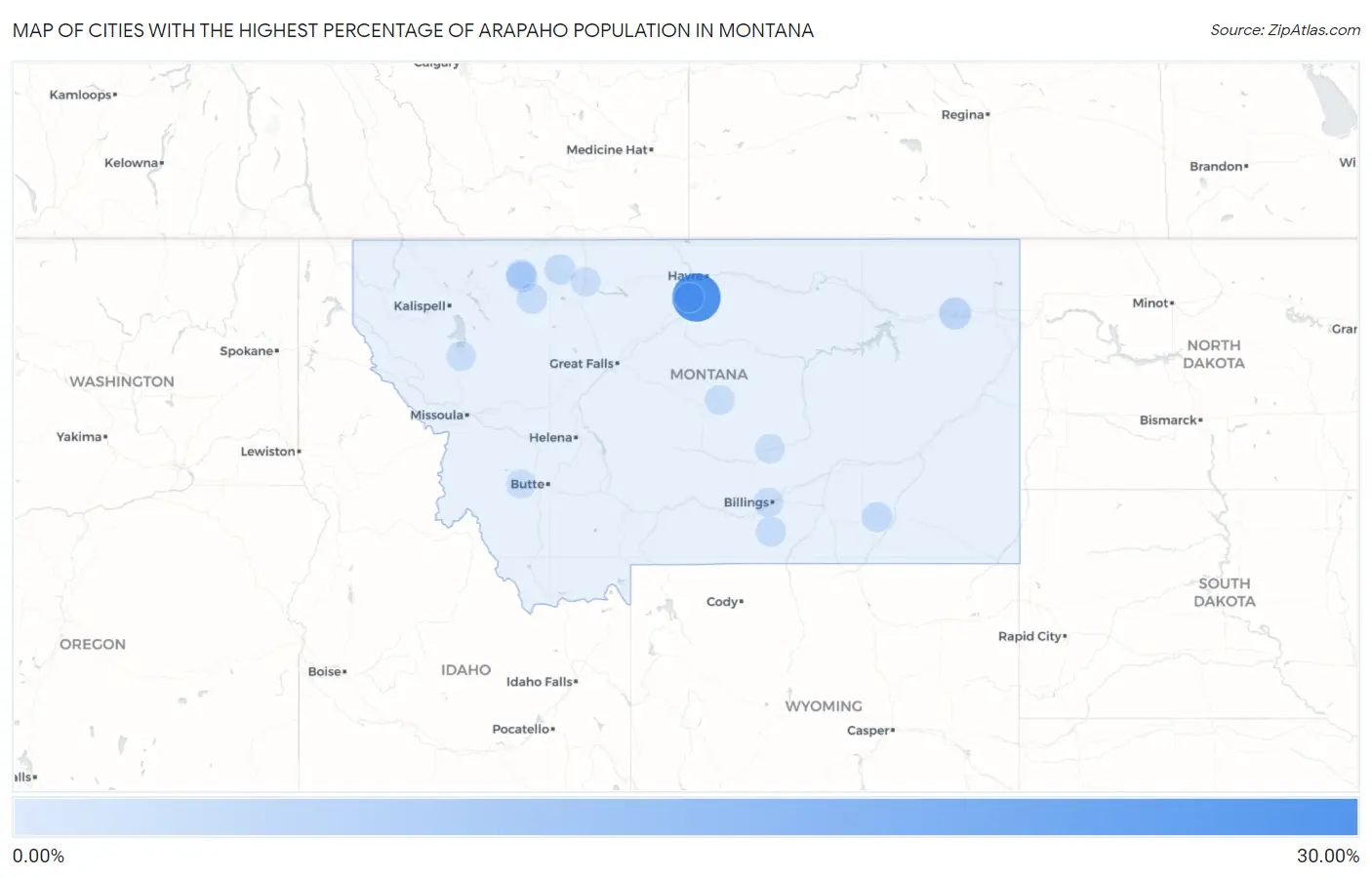 Cities with the Highest Percentage of Arapaho Population in Montana Map