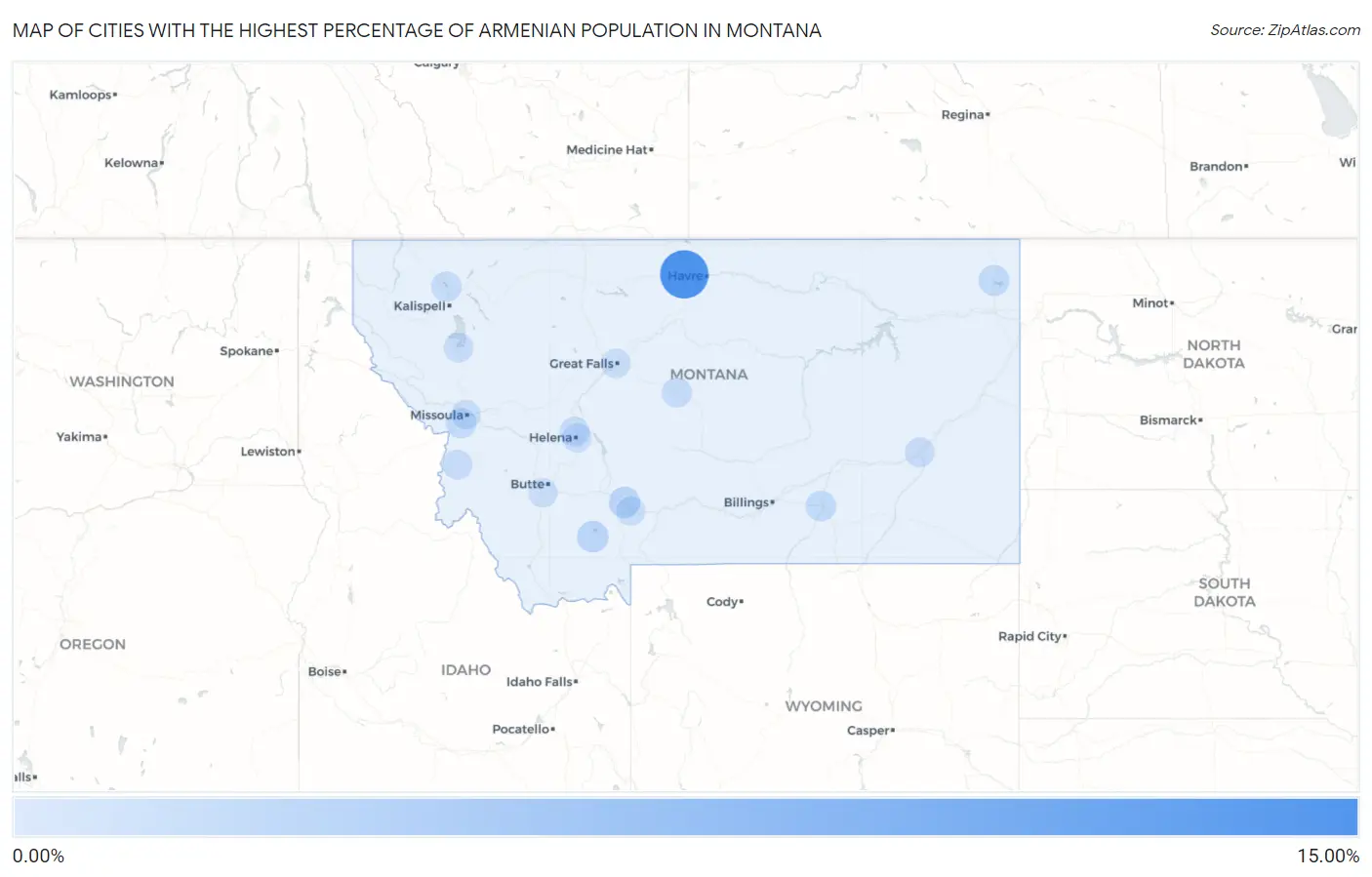 Cities with the Highest Percentage of Armenian Population in Montana Map