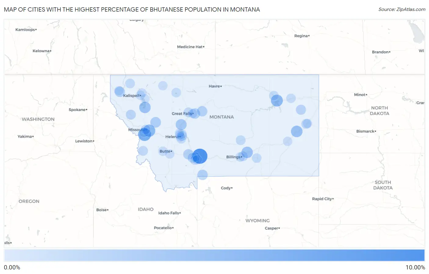 Cities with the Highest Percentage of Bhutanese Population in Montana Map