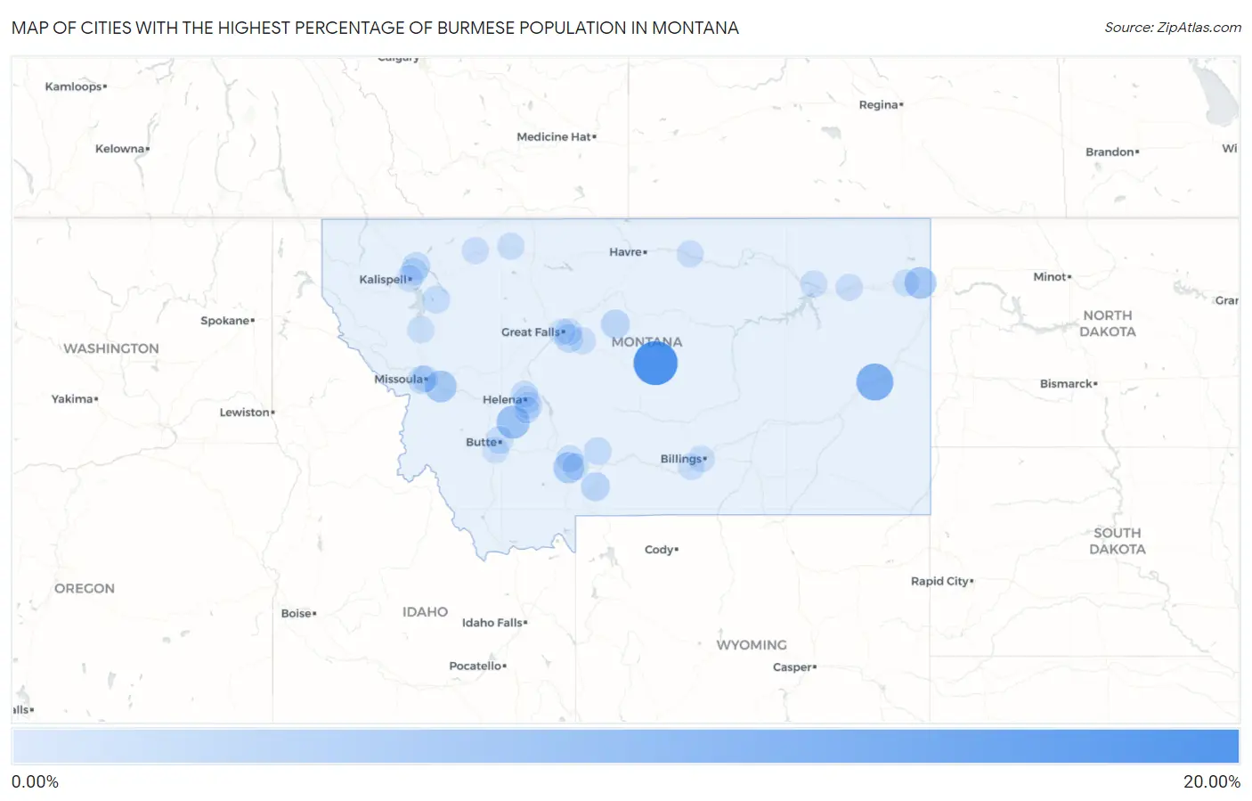 Cities with the Highest Percentage of Burmese Population in Montana Map