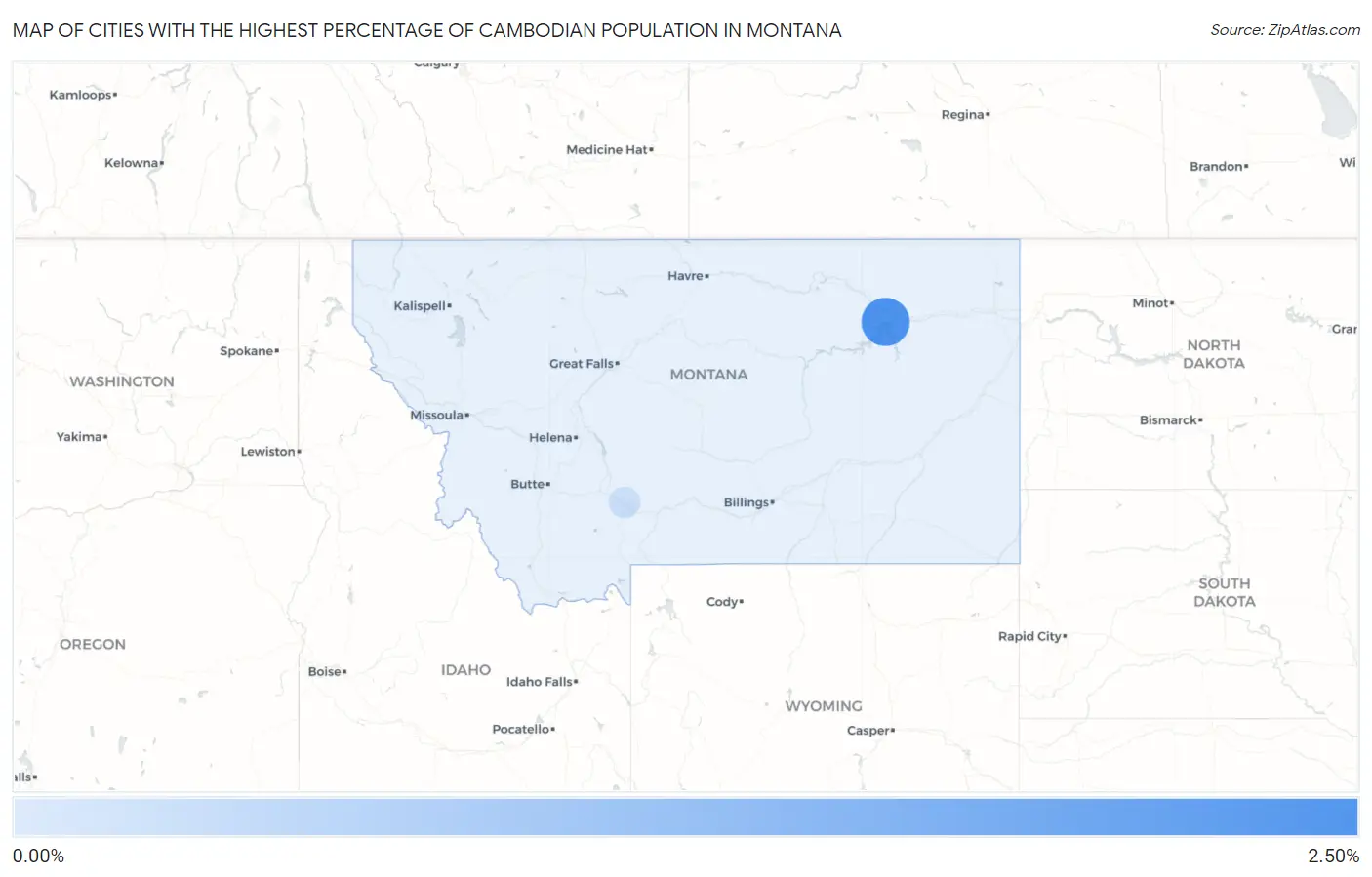 Cities with the Highest Percentage of Cambodian Population in Montana Map