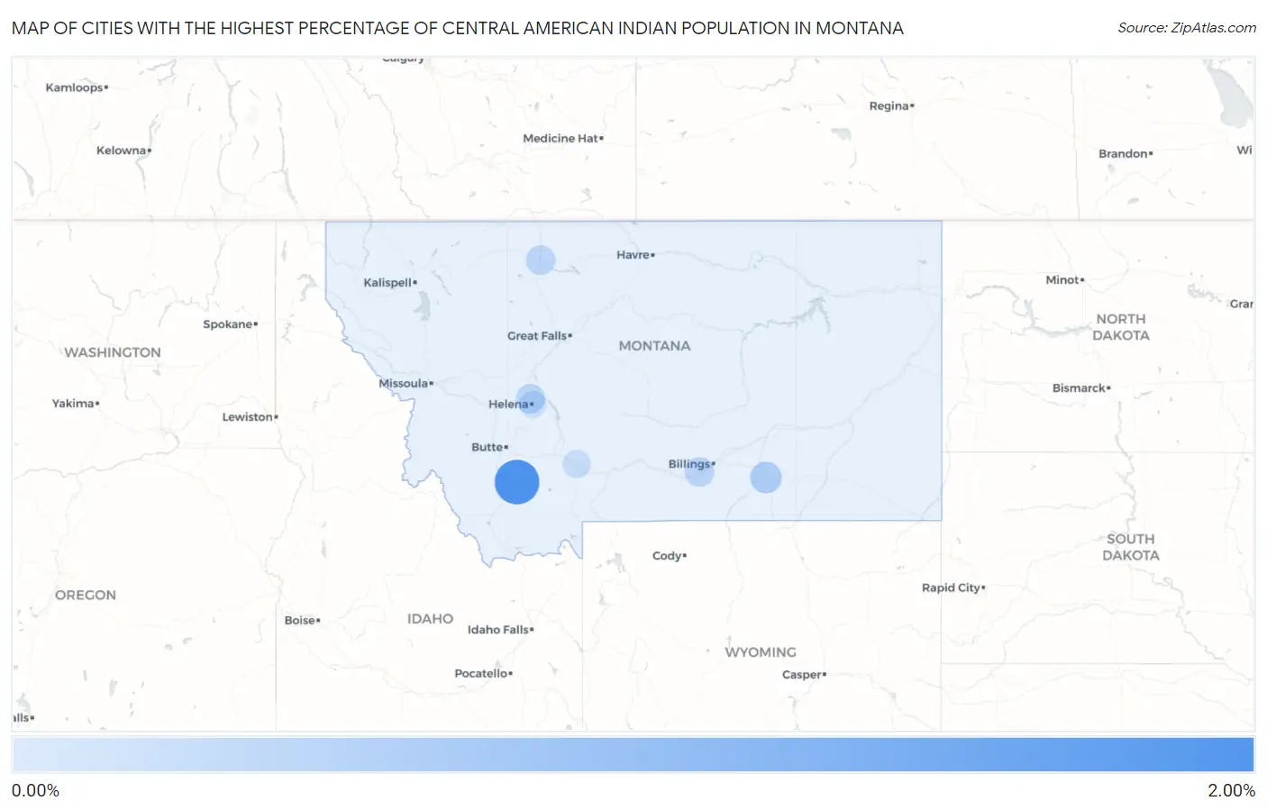 Cities with the Highest Percentage of Central American Indian Population in Montana Map