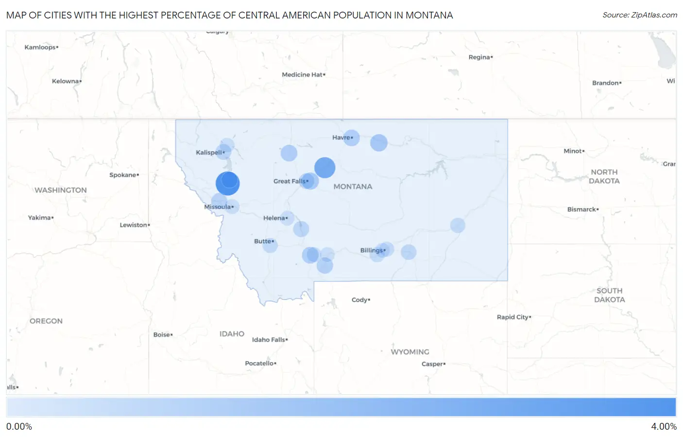 Cities with the Highest Percentage of Central American Population in Montana Map