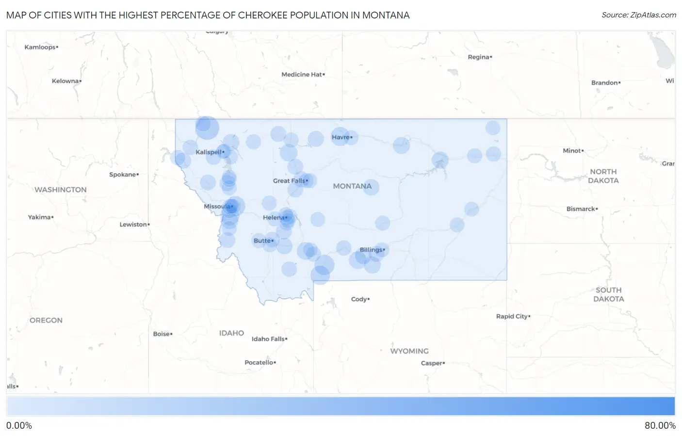 Cities with the Highest Percentage of Cherokee Population in Montana Map