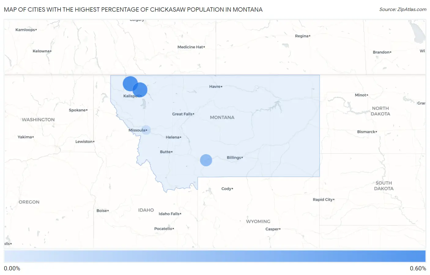 Cities with the Highest Percentage of Chickasaw Population in Montana Map