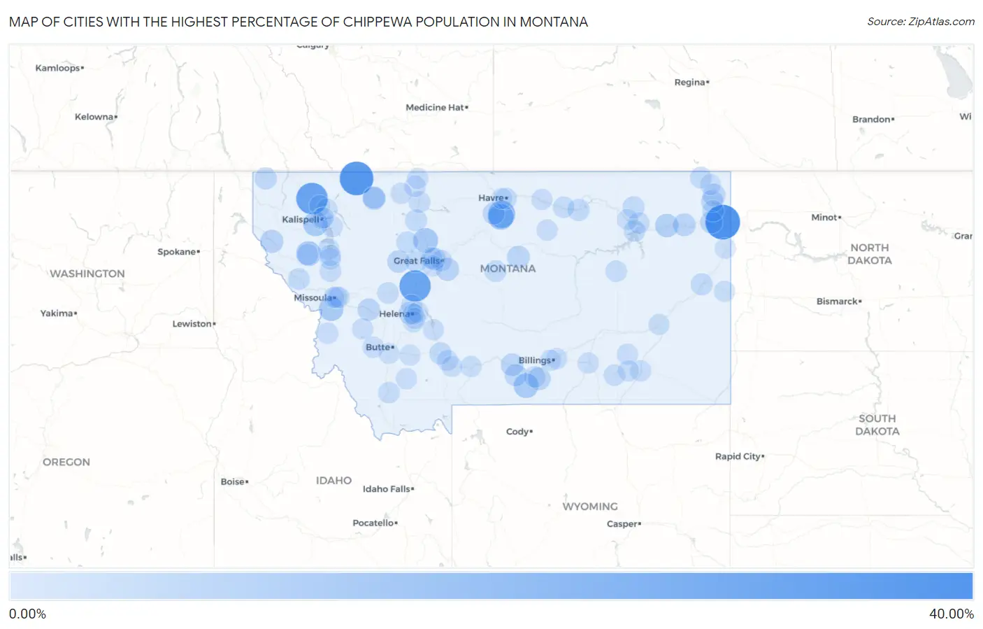 Cities with the Highest Percentage of Chippewa Population in Montana Map