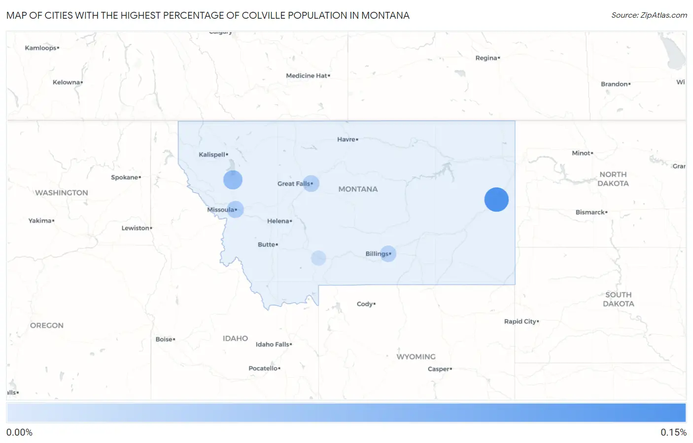 Cities with the Highest Percentage of Colville Population in Montana Map