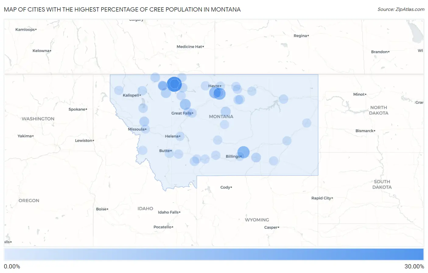 Cities with the Highest Percentage of Cree Population in Montana Map